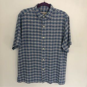 TOMMY BAHAMA 100% Silk Men’s Blue/Cream Plaid Short Sleeve Shirt Size M